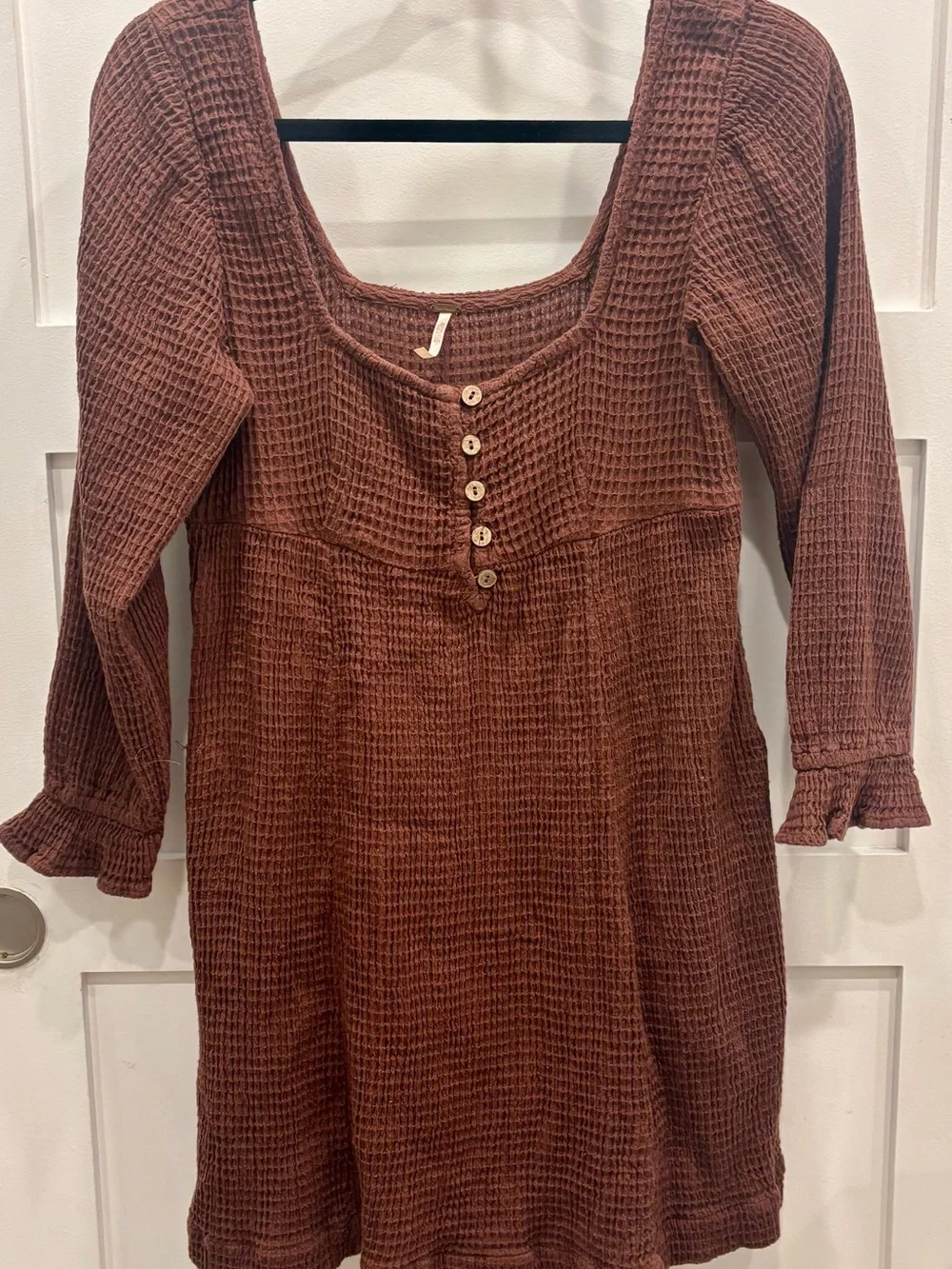 Free People Endless Summer Go To Waffle Knit Scoop Neck Dress in Brown